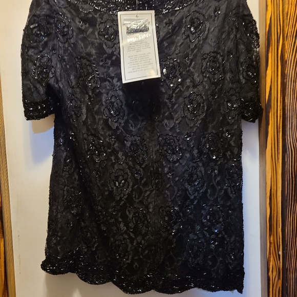Black beaded Blouse, candlelight & champagne, size 14w - Picture 6 of 8